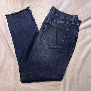 OLIVER LOGAN Dark Cropped Straight Leg Jeans Raw Hem Size 34 Sustainable Denim